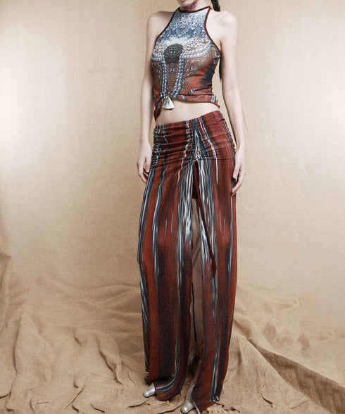 Striped Slit Drawstring Skirt